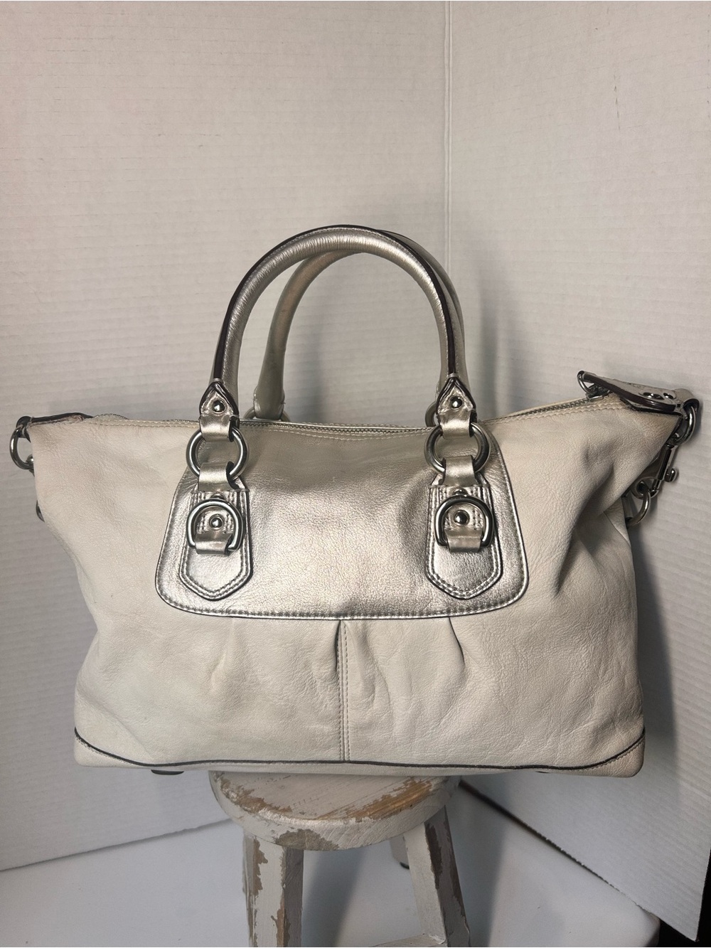 COACH Convertible Shoulder Satchel Hobo Bag Silver And Ivory F15445 Y2K Luxe Bag - Picture 9 of 16